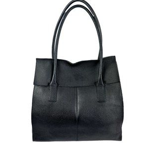 Banana Republic Handbag Unlined Satchel Black Pebbled Leather Shoulder Bag Purse